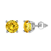 Round Birthstone November Citrine Earrings Sterling Silver - Earrings - Aurora Tears
